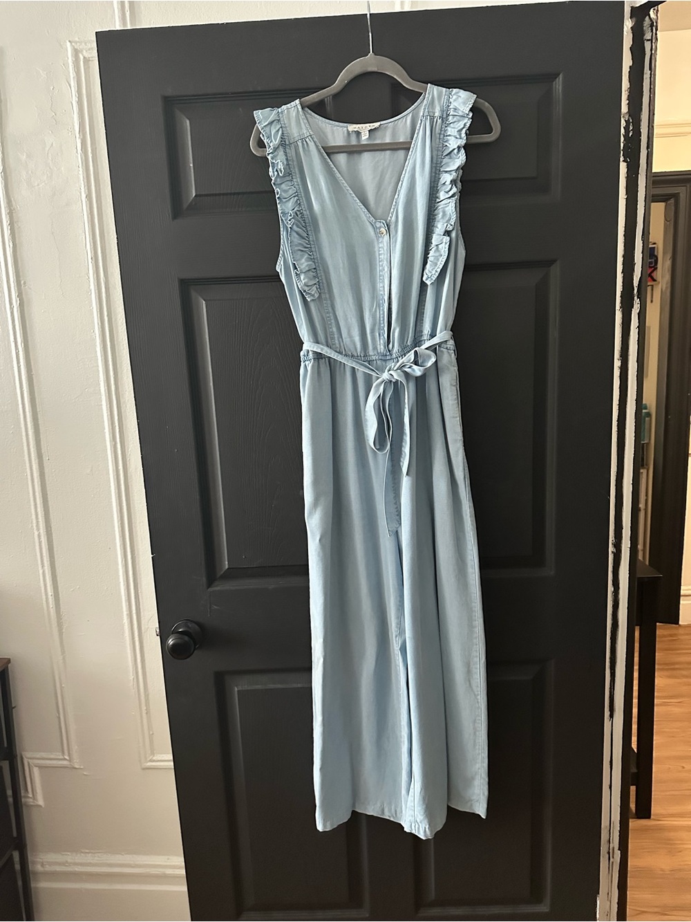 Hayden Light Blue Ruffle-Sleeve Tie-Waist Jumpsuit